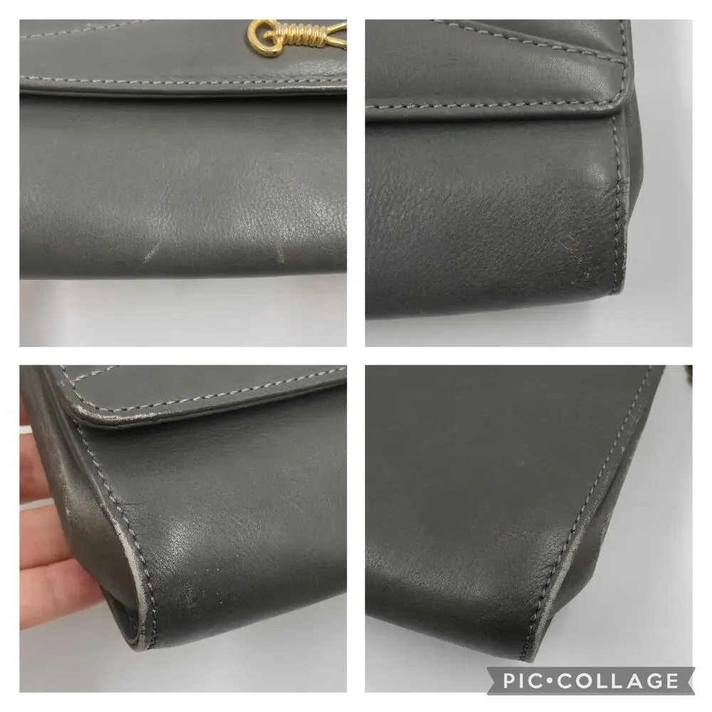 Celine Vintage Gray Leather Crossbody Bag Purse WOC Wallet on Chain Mini Clutch